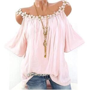 Women's Blouse Tops Flowers Cold Shoulder T-Shirts Loose Tunic Summer 3XL NWOT